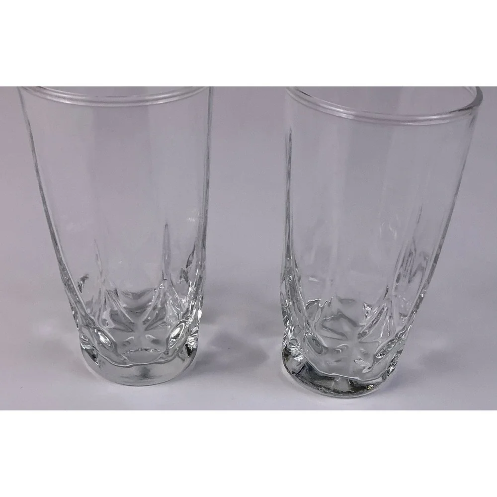 Set of 2 Clear‎ Faceted Highball Tumblers Heavy Base Pressed Glass